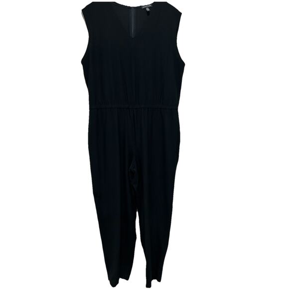 EILEEN FISHER Women’s L Black V-Neck Washable Crepe Stretch Jersey Jumpsuit  - Picture 2 of 11